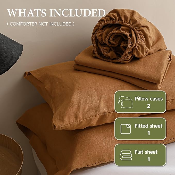 Linen Bed Sheet Set - Full - 4 Piece