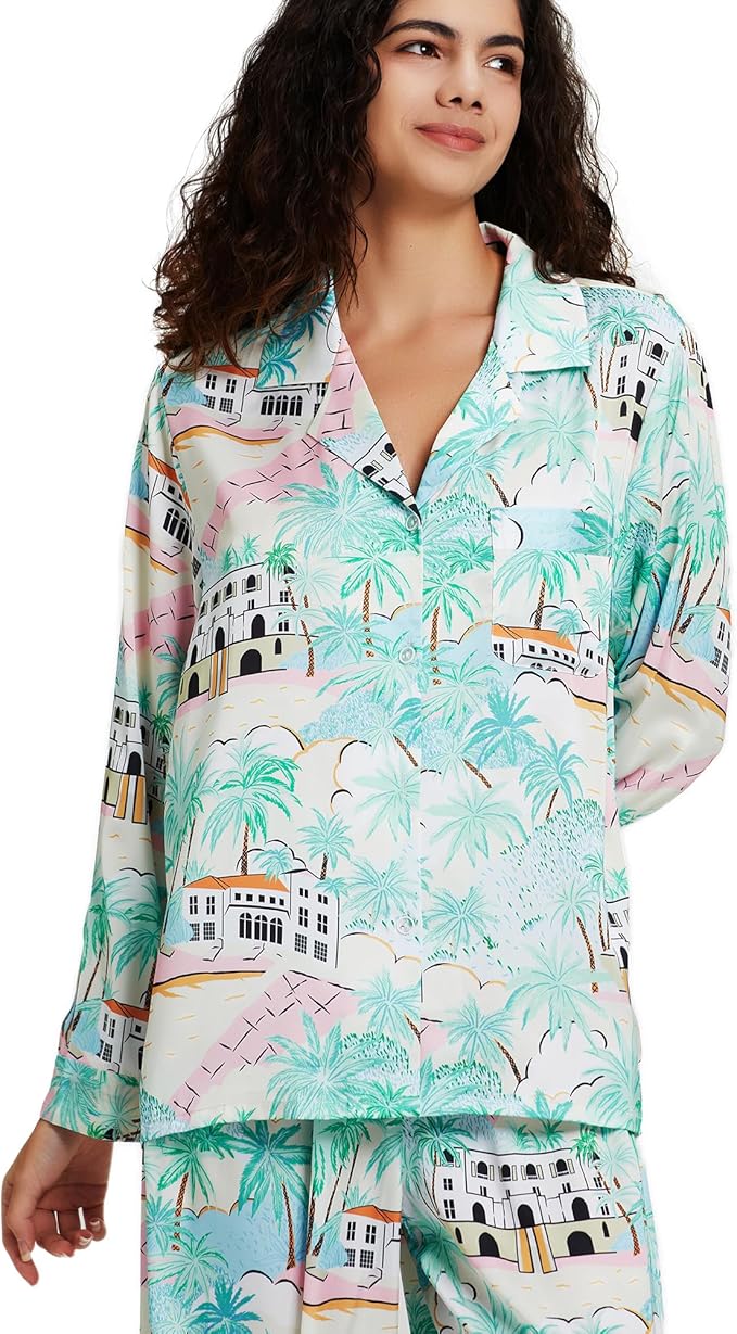 Satin Pajama Set - Long Sleeve - 2 Piece
