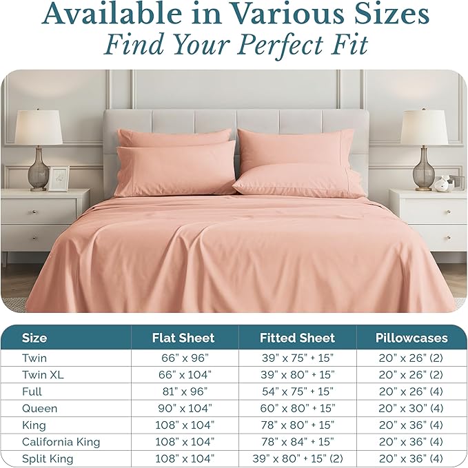100% Cotton Bed Sheet Set - Split King - 7 Piece