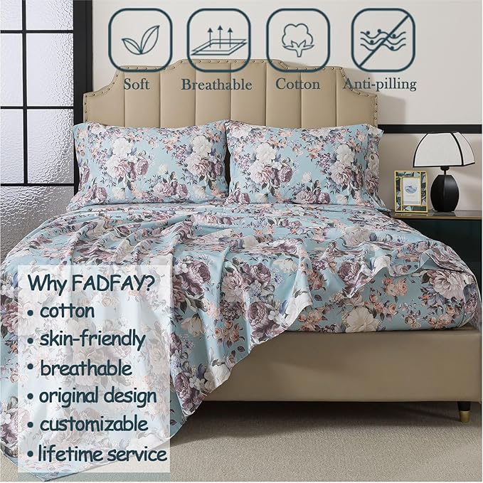 100% Cotton Bed Sheet Set - Full - 4 Piece