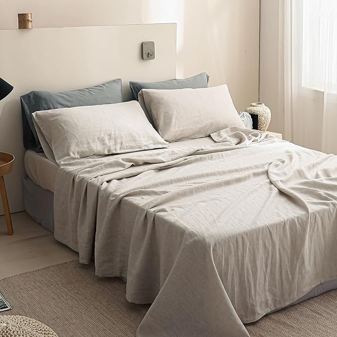 Linen Bed Sheet Set - Queen - 6 Piece