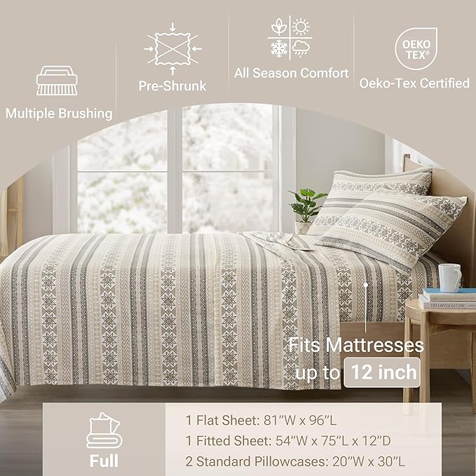 100% Cotton Bed Sheet Set - Full - 4 Piece