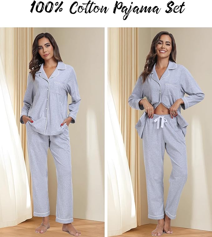 Women's 100% Cotton Pajama Set - Long Sleeve - 2 Piece