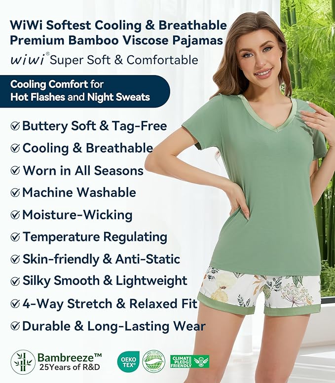 Women's Bamboo Cooling Pajama Set - Short Sleeve - 2 Piece
