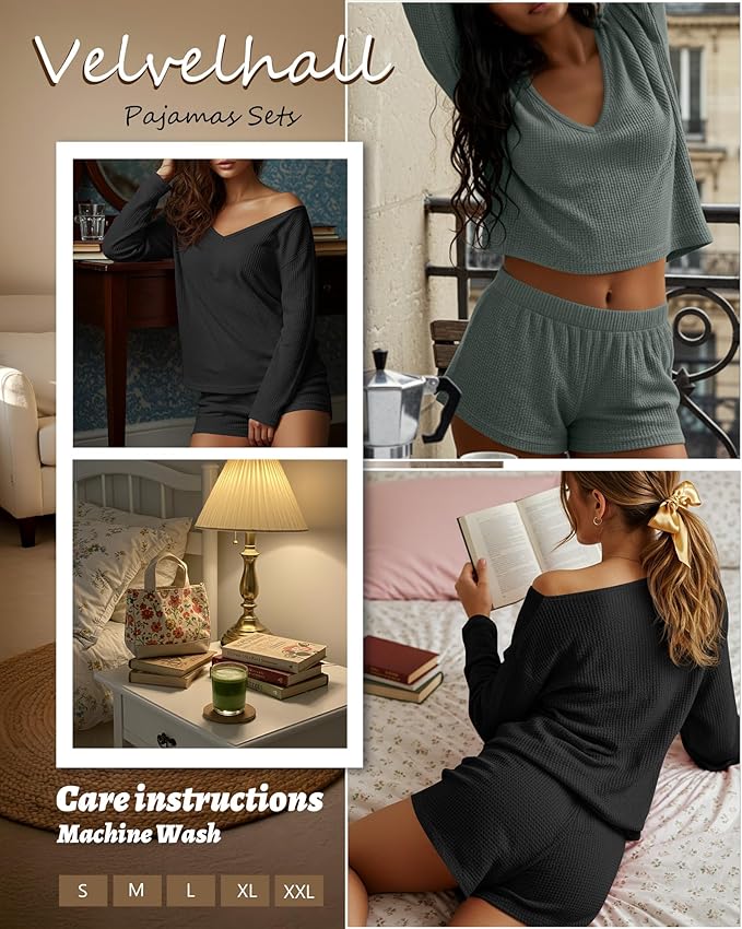 Women's Shorts Pajama Set - Long Sleeve - 2 Pack - 2 Piece