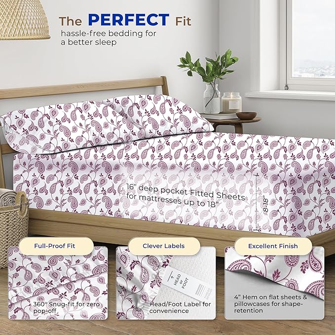 Cooling Bed Sheet Set - Queen - 16 in Deep Pocket - 4 Piece