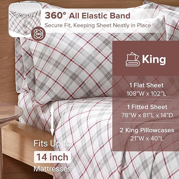 Flannel Bed Sheet Set - King - 4 Piece