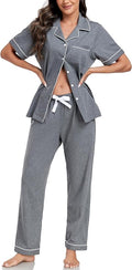 Women's 100% Cotton Pants Pajama Set - Short Sleeve - 2 Piece