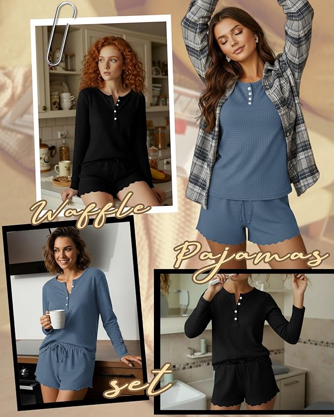Women's Shorts Pajama Set - Long Sleeve - 2 Pack - 2 Piece