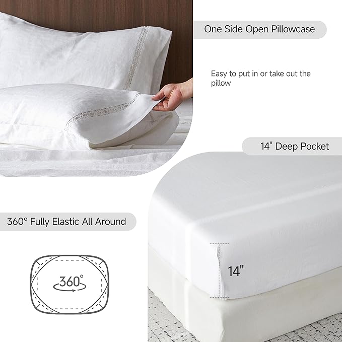 Linen Bed Sheet Set - Queen - 4 Piece
