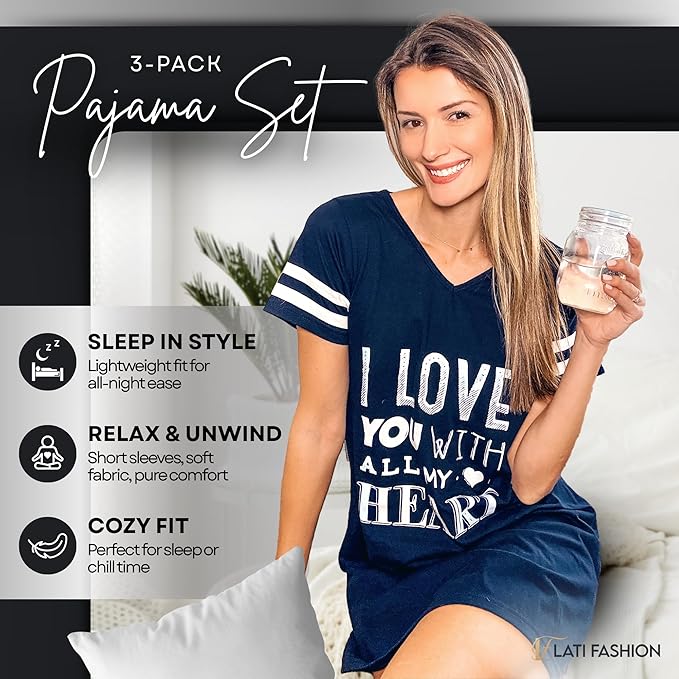 Women's Loungewear - Short Sleeve - 3 Pack