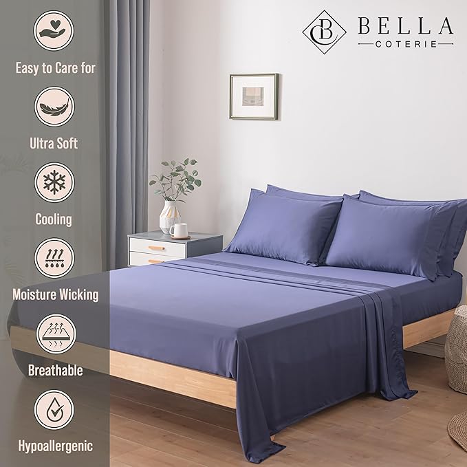 Bamboo Cooling Bed Sheet Set - Queen - 18 in Deep Pocket - 6 Piece