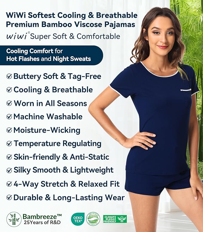 Women's Bamboo Cooling Pajama Set - Short Sleeve - 2 Piece