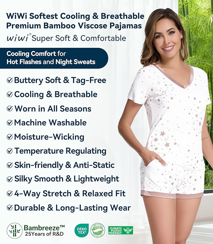 Women's Bamboo Cooling Pajama Set - Short Sleeve - 2 Piece