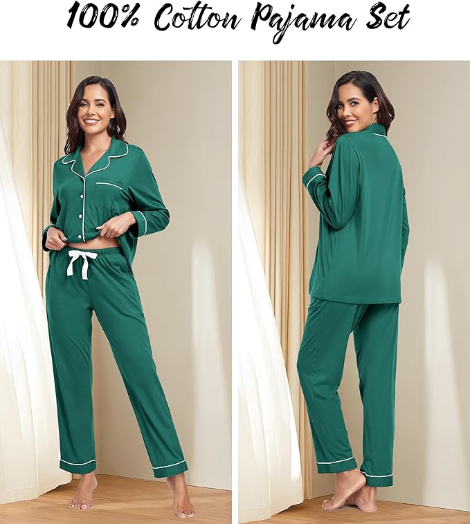 Women's 100% Cotton Pajama Set - Long Sleeve - 2 Piece