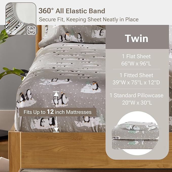 100% Cotton Bed Sheet Set - Twin - 3 Piece