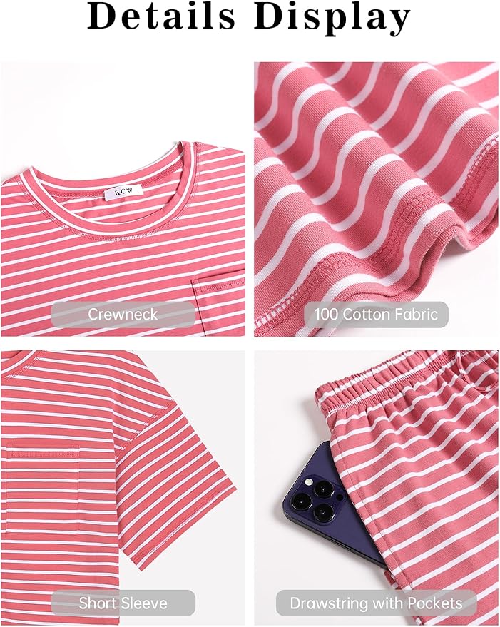 Women's 100% Cotton Shorts Pajama Set - Short Sleeve - 2 Piece