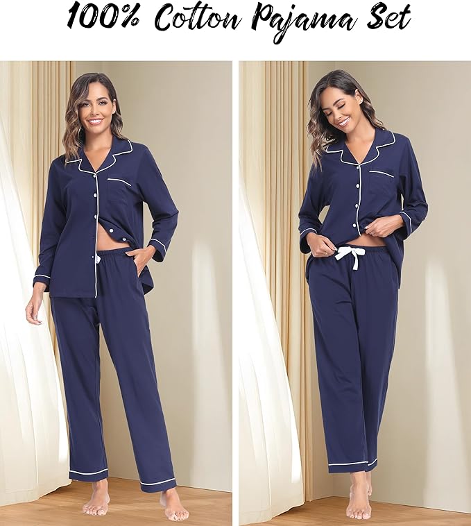 Women's 100% Cotton Pajama Set - Long Sleeve - 2 Piece