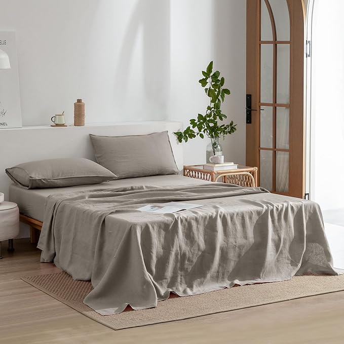 Linen Bed Sheet Set - Queen - 4 Piece
