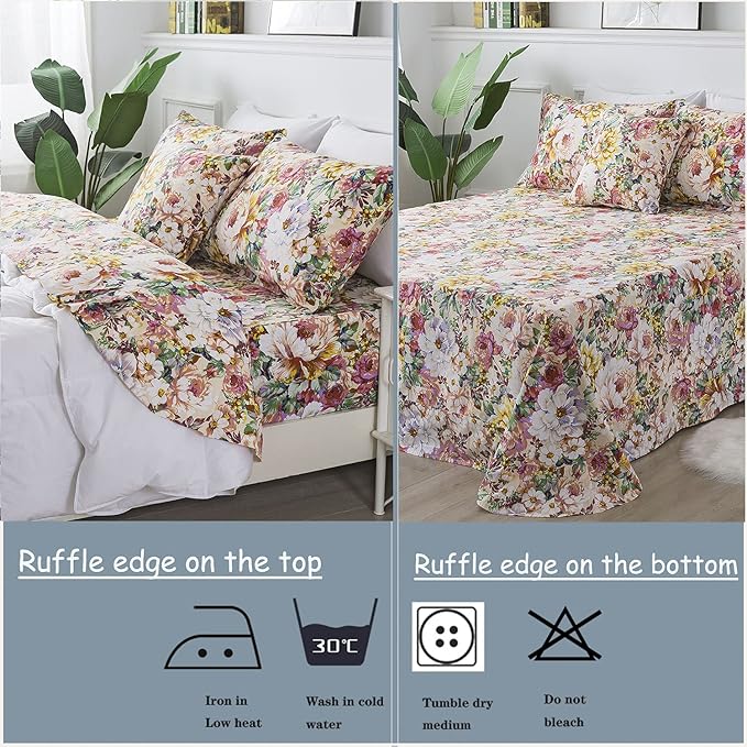 100% Cotton Bed Sheet Set - Full - 4 Piece