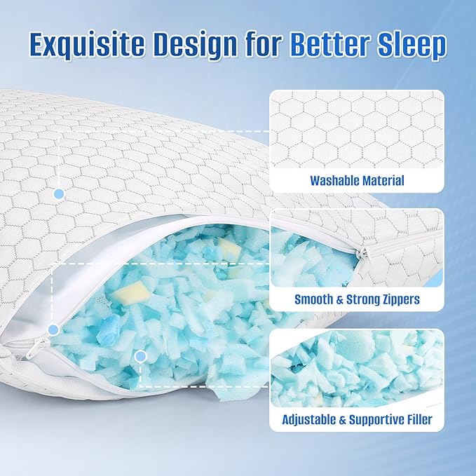 Memory Foam Cooling Bed Pillow - King - 2 Piece