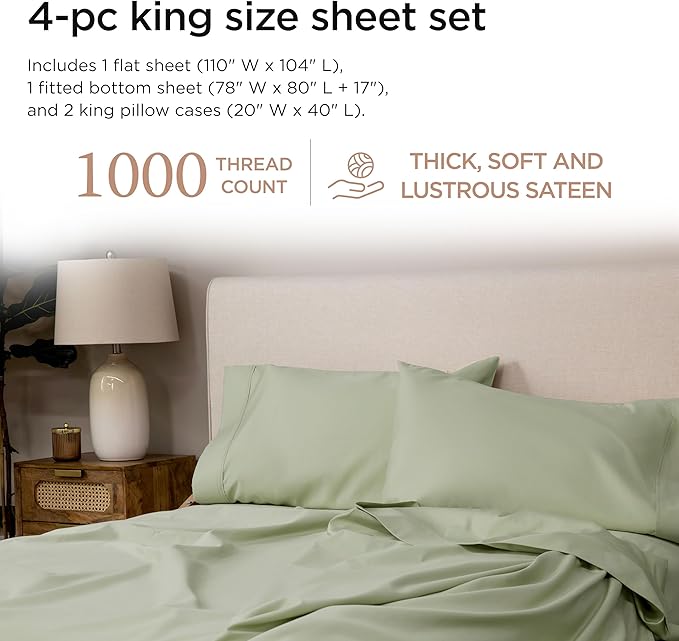 100% Cotton Bed Sheet Set - King - 4 Piece