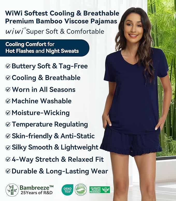 Bamboo Cooling Shorts Pajama Set - Short Sleeve - 2 Piece
