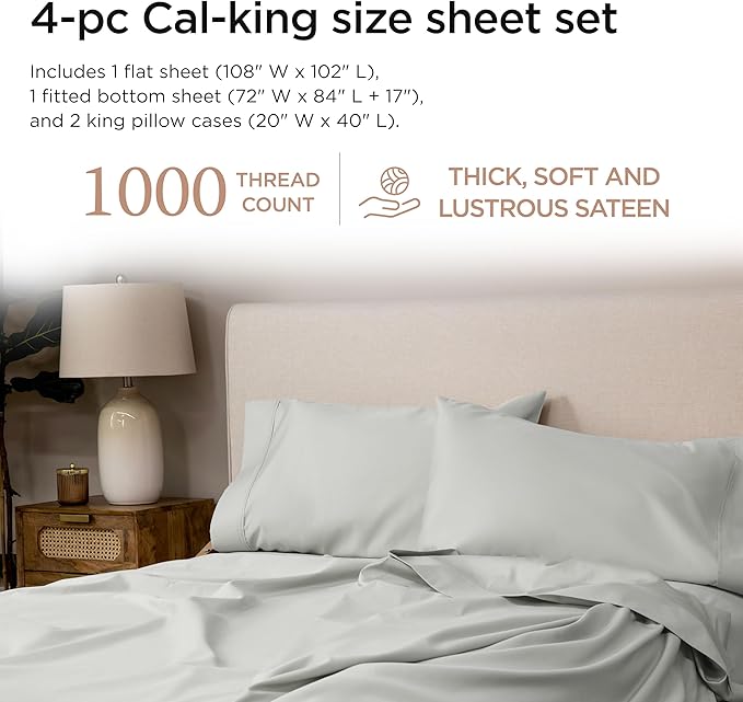 100% Cotton Bed Sheet Set - King - 4 Piece