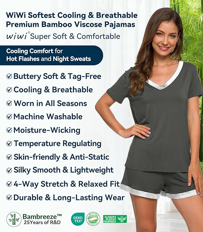 Women's Bamboo Cooling Pajama Set - Short Sleeve - 2 Piece