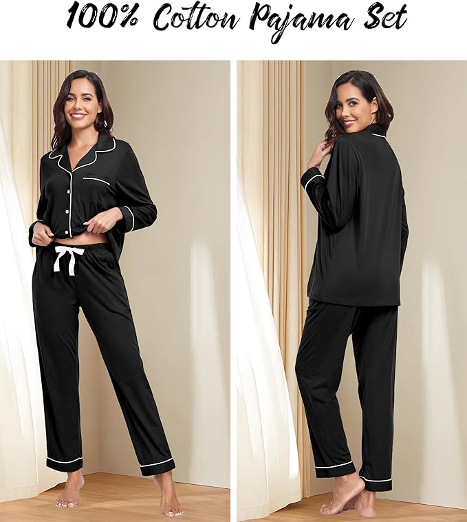 Women's 100% Cotton Pajama Set - Long Sleeve - 2 Piece