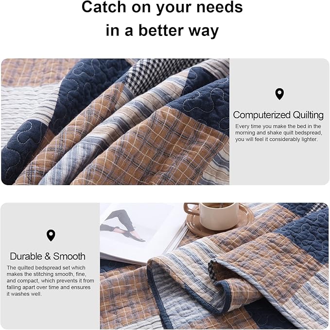 100% Cotton Quilt Set - Queen - 3 Piece
