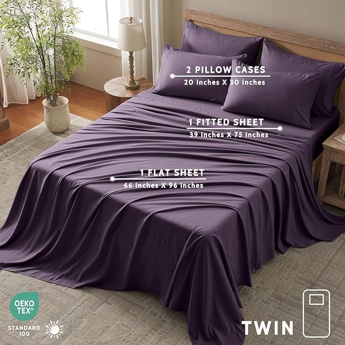 Microfiber Cooling Bed Sheet Set - Twin - 4 Piece