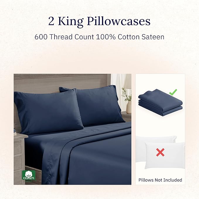 100% Cotton Pillowcase Set - King - 2 Piece