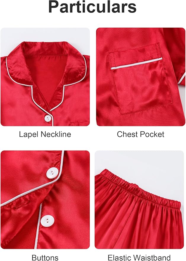 Satin Pajama Set - Short Sleeve - 2 Piece