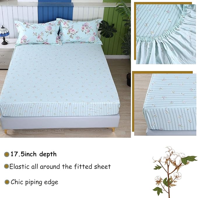 100% Cotton Bed Sheet Set - Twin - 4 Piece