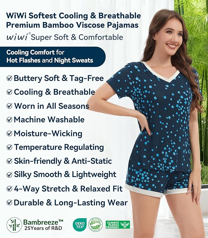 Women's Bamboo Cooling Pajama Set - Short Sleeve - 2 Piece