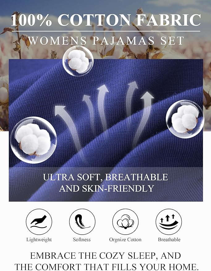 100% Cotton Pants Pajama Set - Long Sleeve - 2 Piece
