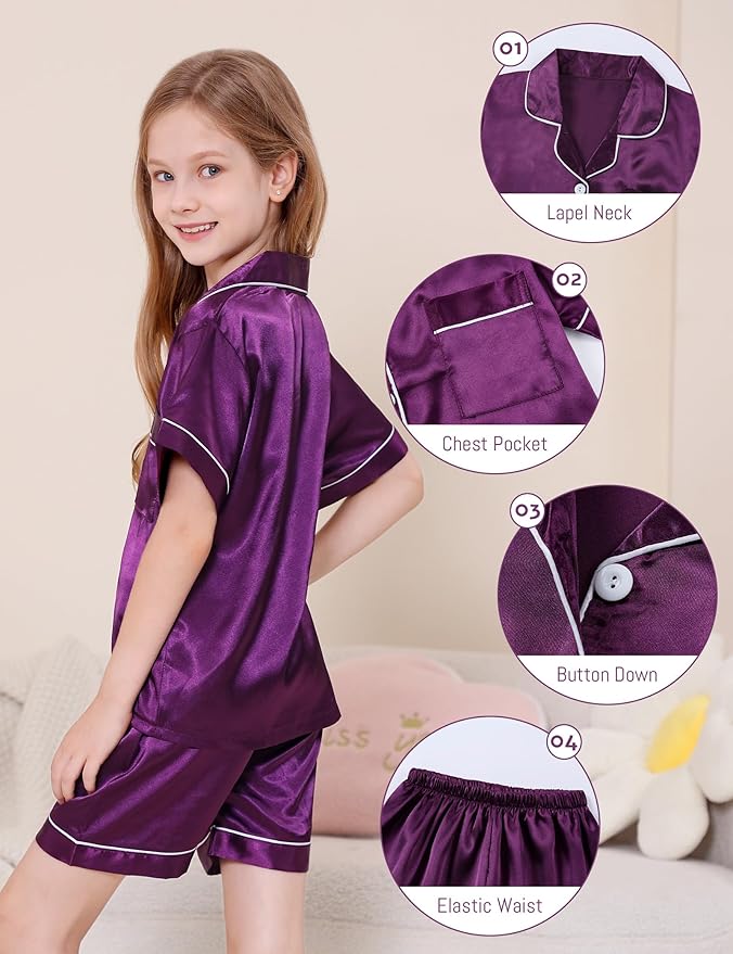 Satin Pajama Set - Short Sleeve - 2 Piece