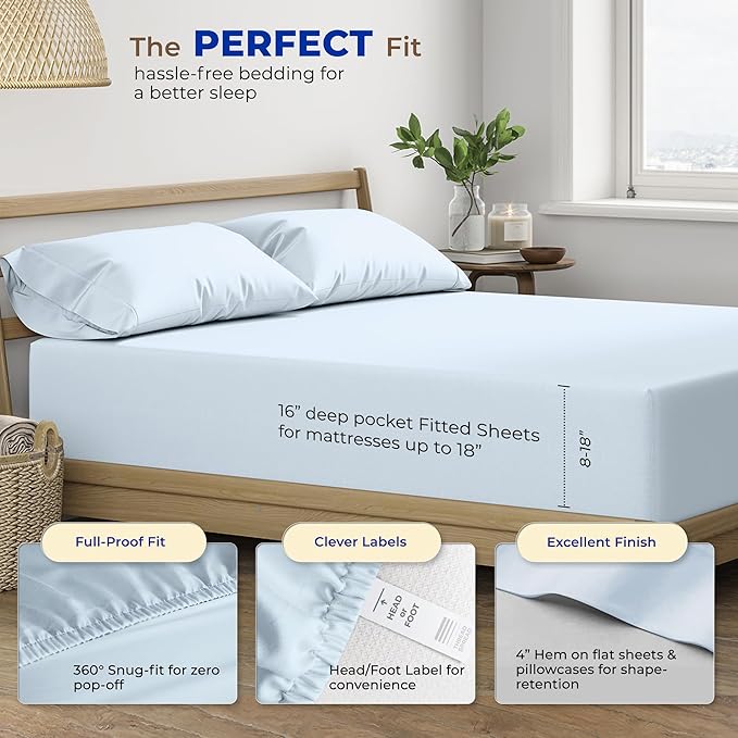 Cooling Bed Sheet Set - Split King - 16 in Deep Pocket - 5 Piece