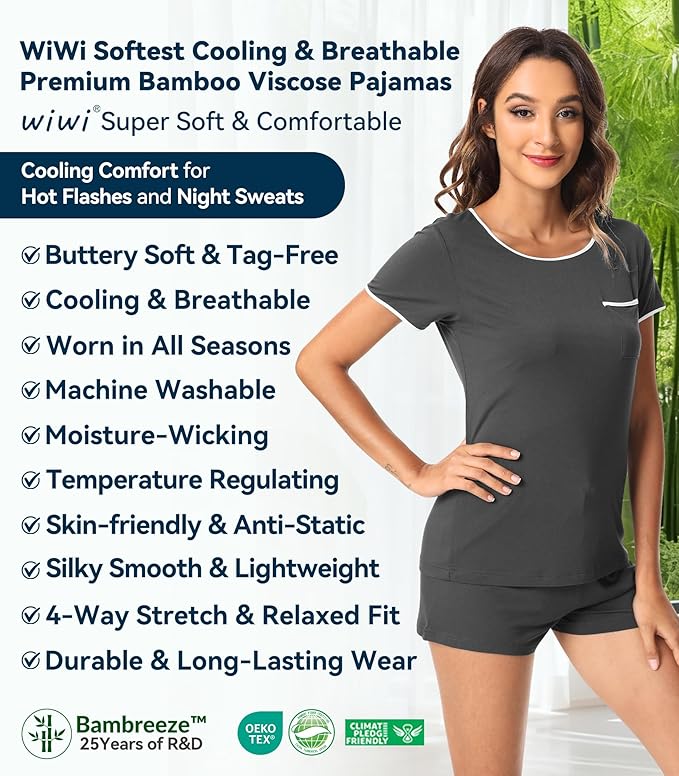 Women's Bamboo Cooling Pajama Set - Short Sleeve - 2 Piece