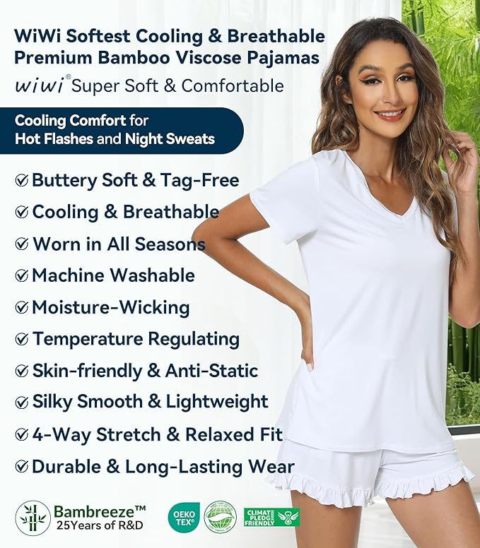 Bamboo Cooling Shorts Pajama Set - Short Sleeve - 2 Piece