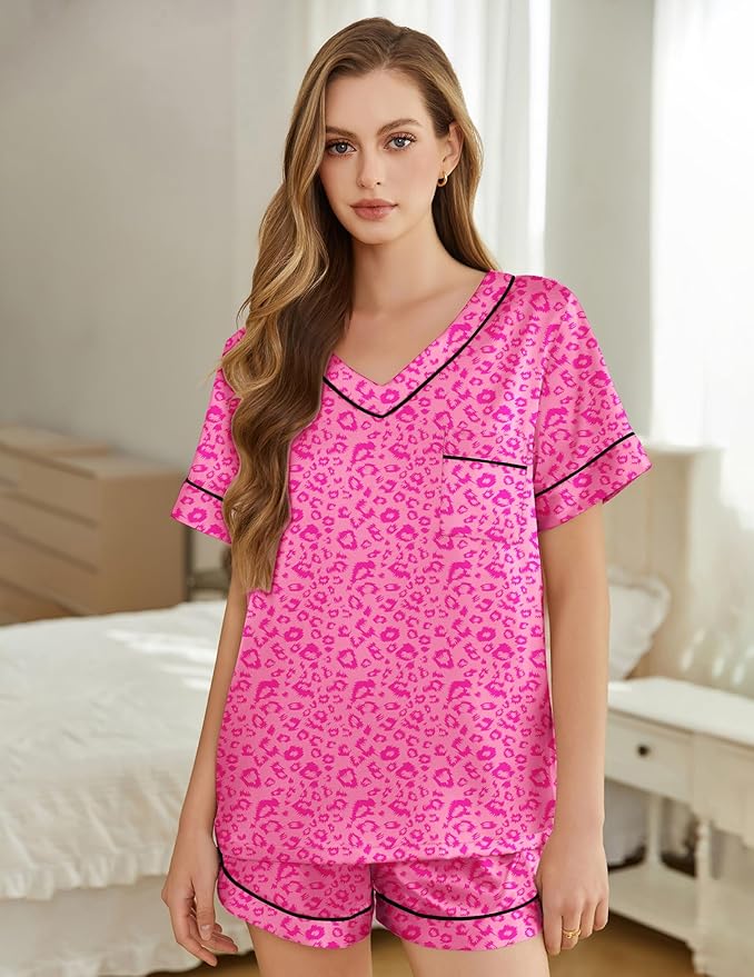 Women's Satin Pajama Set - Short Sleeve - 2 Piece