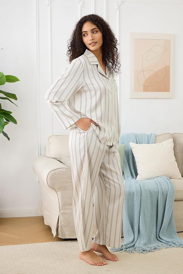 Satin Pajama Set - Long Sleeve - 2 Piece