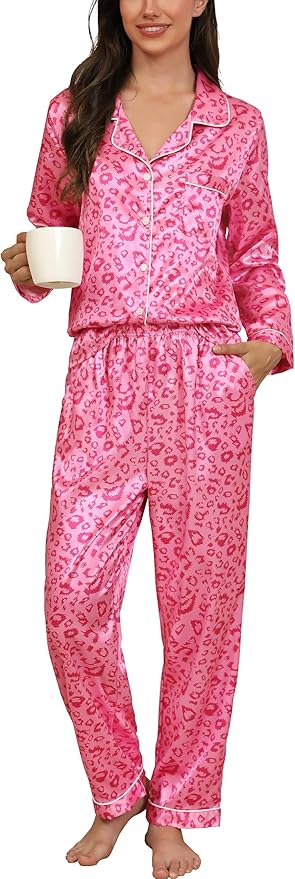 Women's Satin Pajama Set - Long Sleeve - 2 Piece