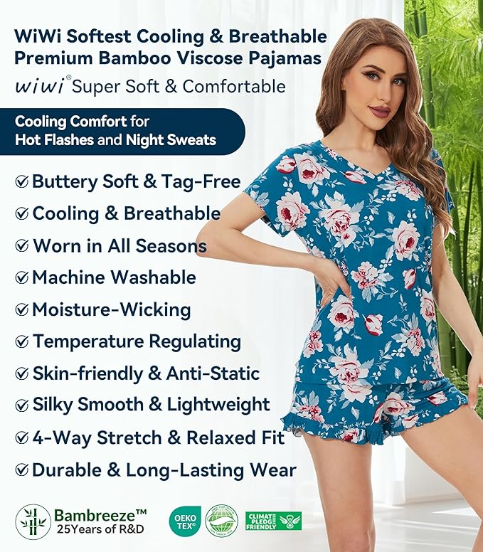 Bamboo Cooling Shorts Pajama Set - Short Sleeve - 2 Piece