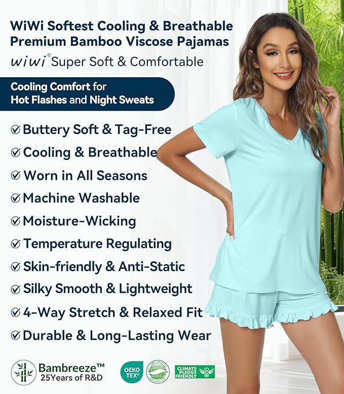 Bamboo Cooling Shorts Pajama Set - Short Sleeve - 2 Piece