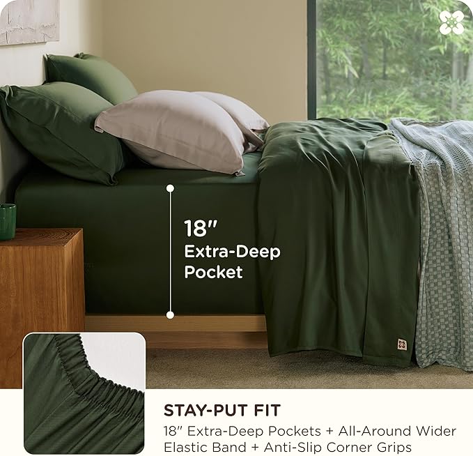 Bamboo Cooling Bed Sheet Set - Queen - 18 in Deep Pocket - 4 Piece