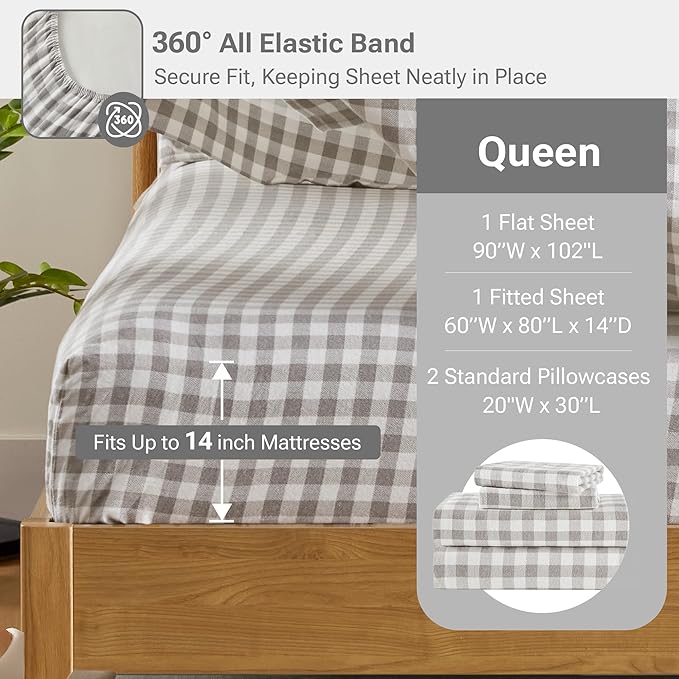 100% Cotton Bed Sheet Set - Queen - 4 Piece