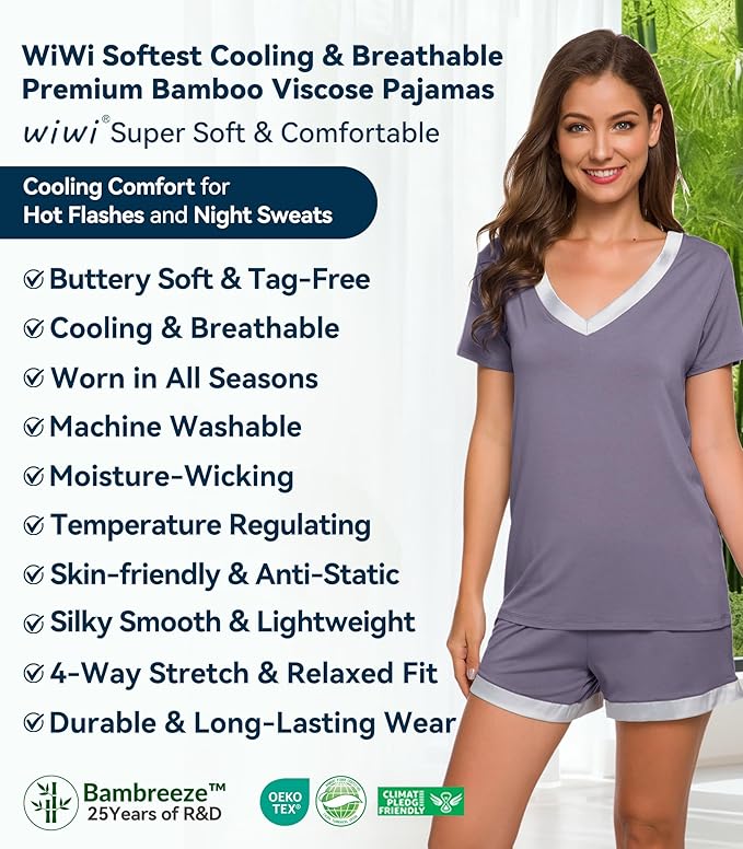 Women's Bamboo Cooling Pajama Set - Short Sleeve - 2 Piece