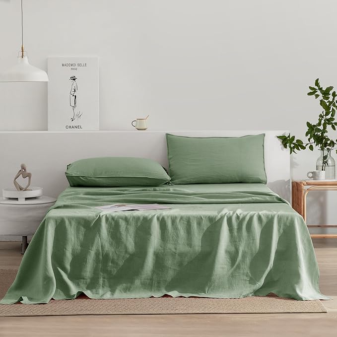 Linen Bed Sheet Set - Queen - 4 Piece